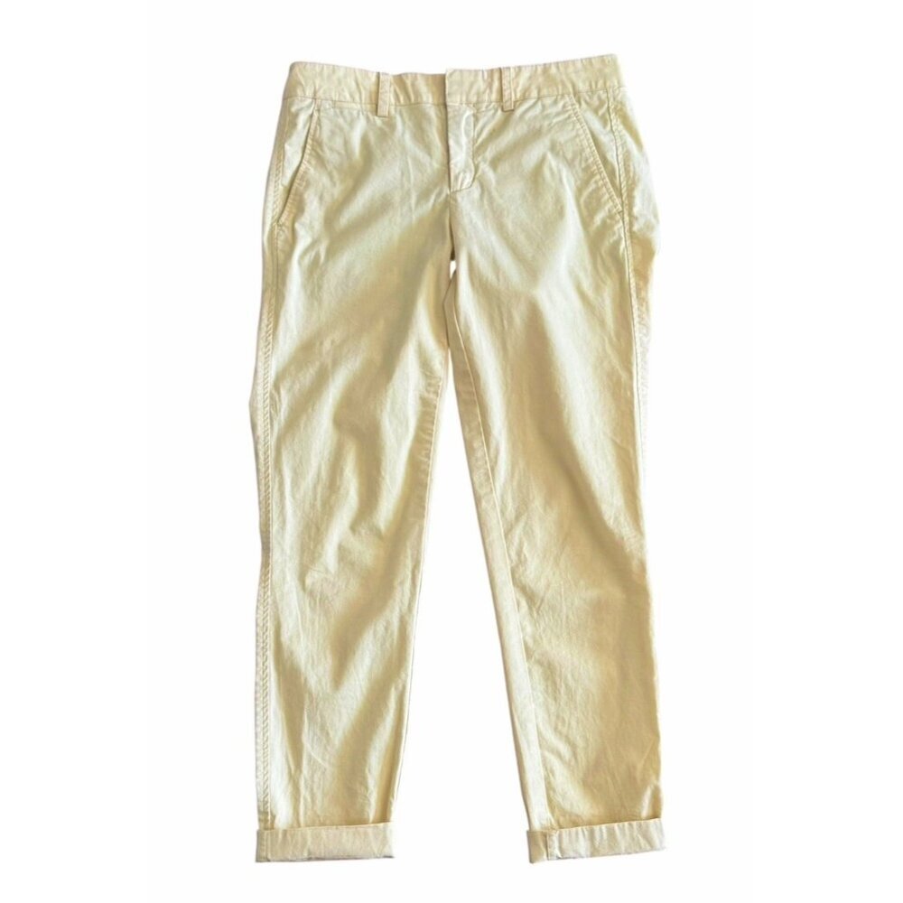 Vince  Women's Sz 4 Butter Yellow Low Rise Chino Cuffed Hem Trousers Pants
